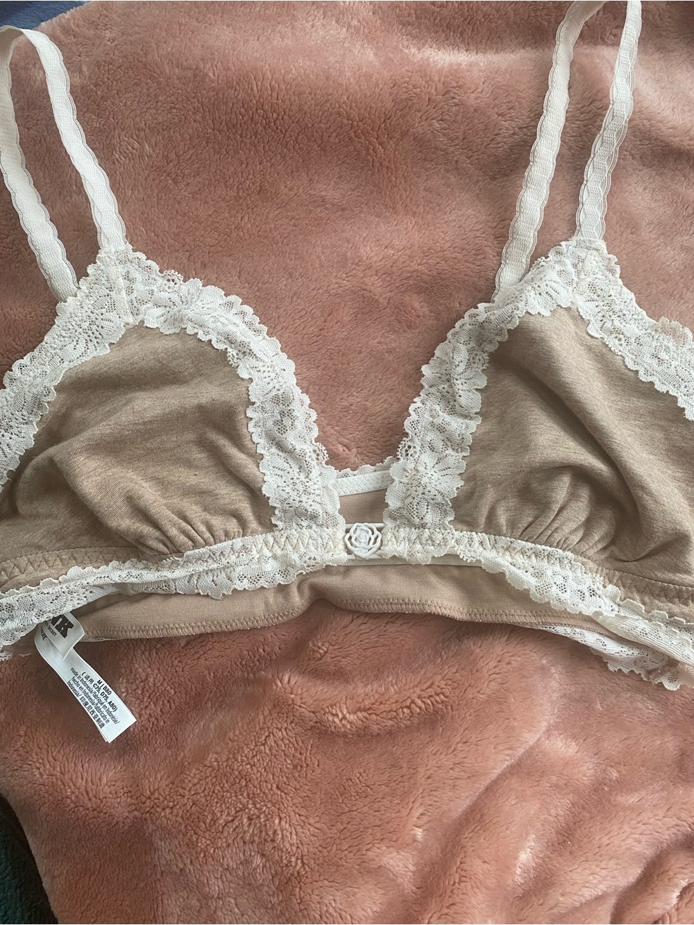 Victoria’s Secret PINK tan, and cream lace bralette size M